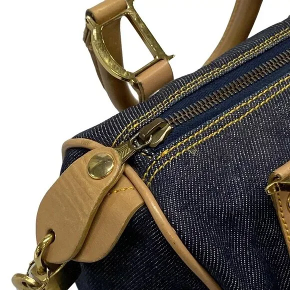 Authentic ChristianDior  Dark Navy Light Brown Denim Leather Handbag 611-100724 - Picture 11 of 14